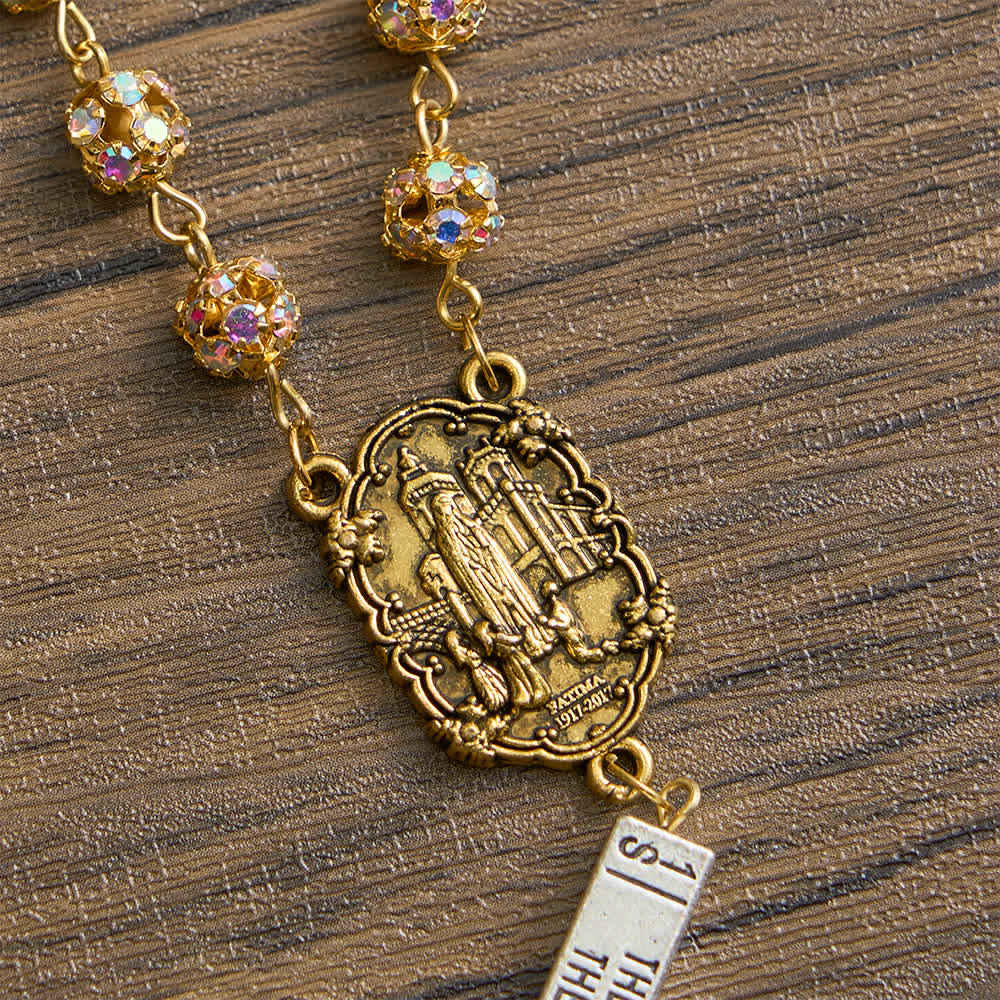 Christianartworkshop Rosario a sei tavolette con strass dorati e l'immagine della Madonna di Fatima - image 8