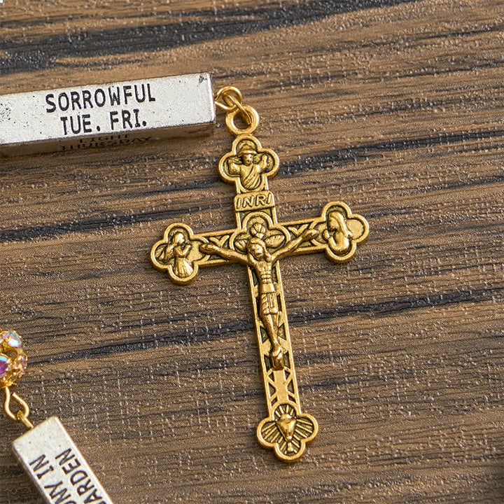 Christianartworkshop Rosario a sei tavolette con strass dorati e l'immagine della Madonna di Fatima - image 7