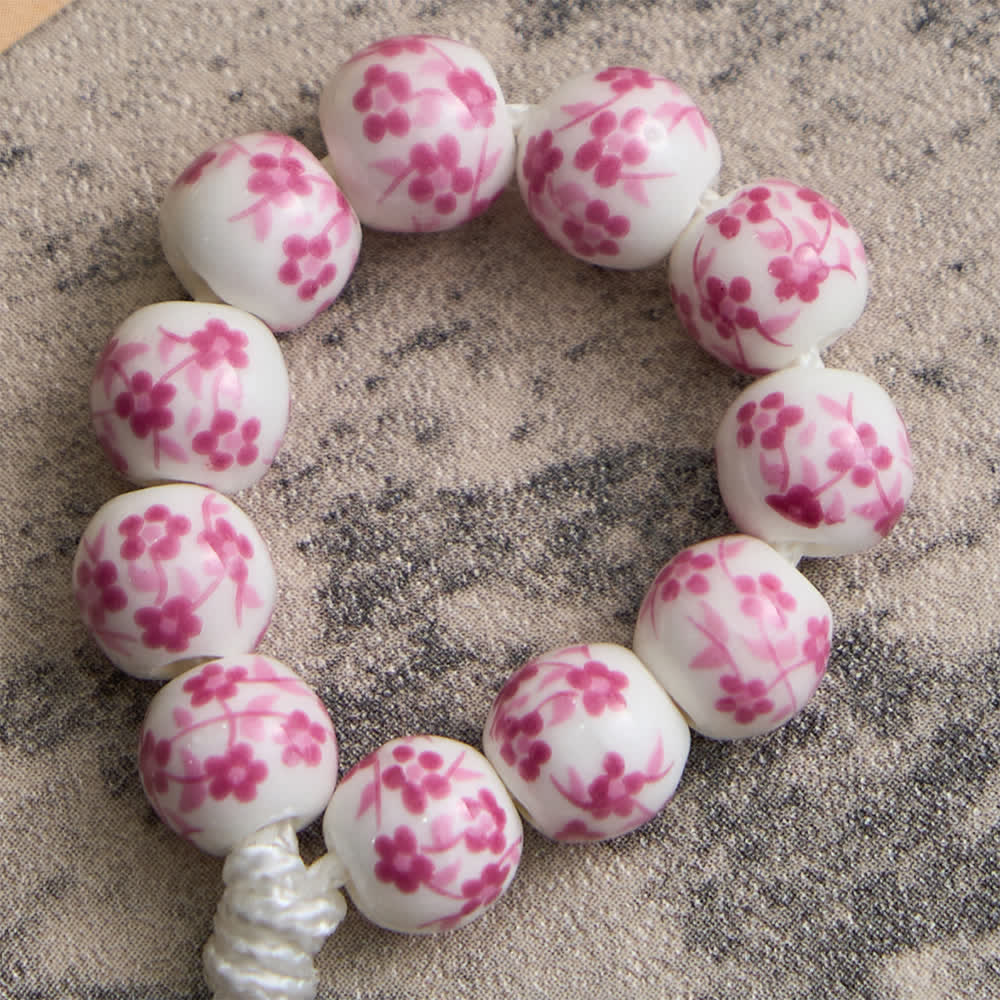 Christianartworkshop Rosario da dito in ceramica rosa con fiori e croce di cristallo. - image 6