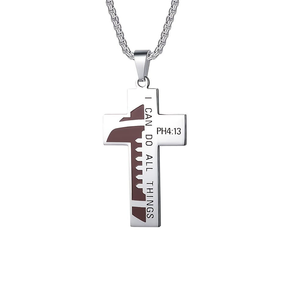 Christianartworkshop Collana con croce da calcio senza tempo, con incisione di una frase biblica e disponibile nelle versioni nera e argento. - Argento - image 7
