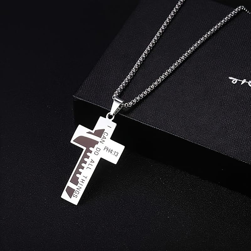 Christianartworkshop Collana con croce da calcio senza tempo, con incisione di una frase biblica e disponibile nelle versioni nera e argento. - image 8