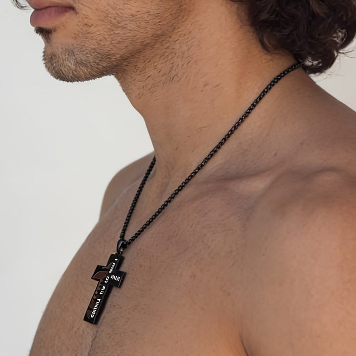 Christianartworkshop Collana con croce da calcio senza tempo, con incisione di una frase biblica e disponibile nelle versioni nera e argento. - image 5