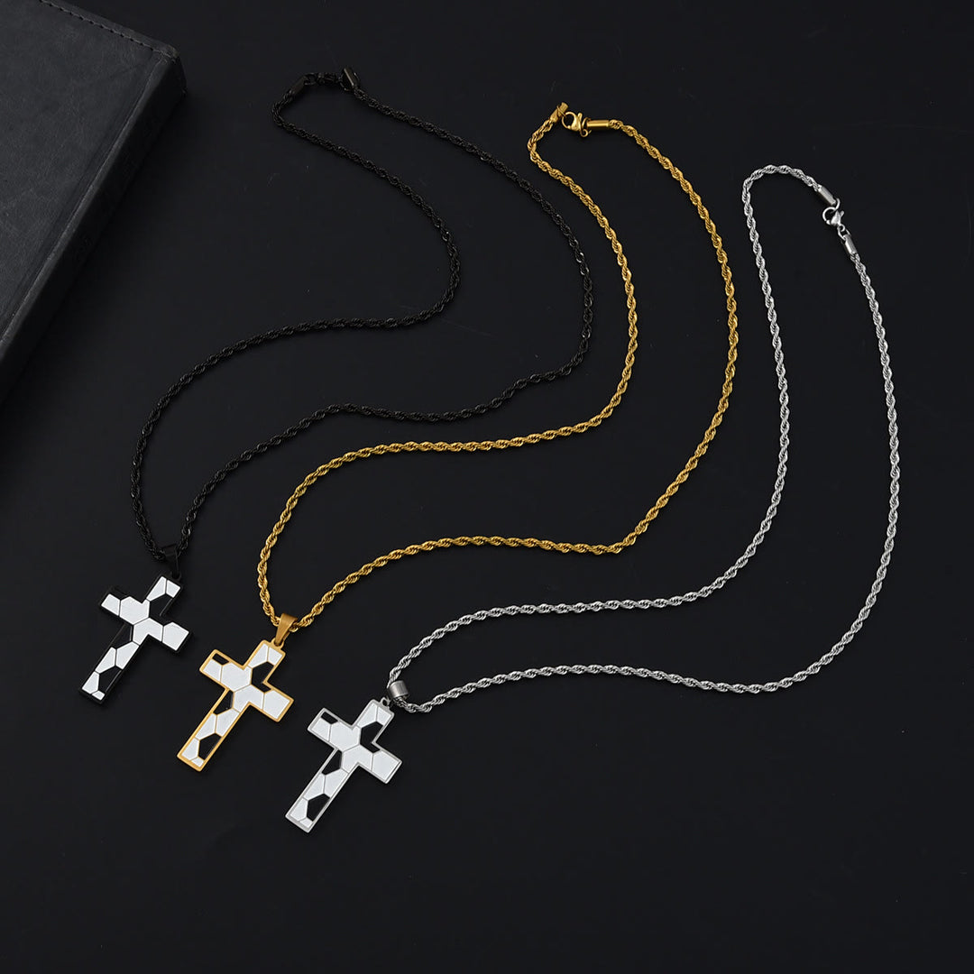 Christianartworkshop Collana con croce da calcio in smalto con tre finiture: un promemoria della grazia divina sul campo - image 1