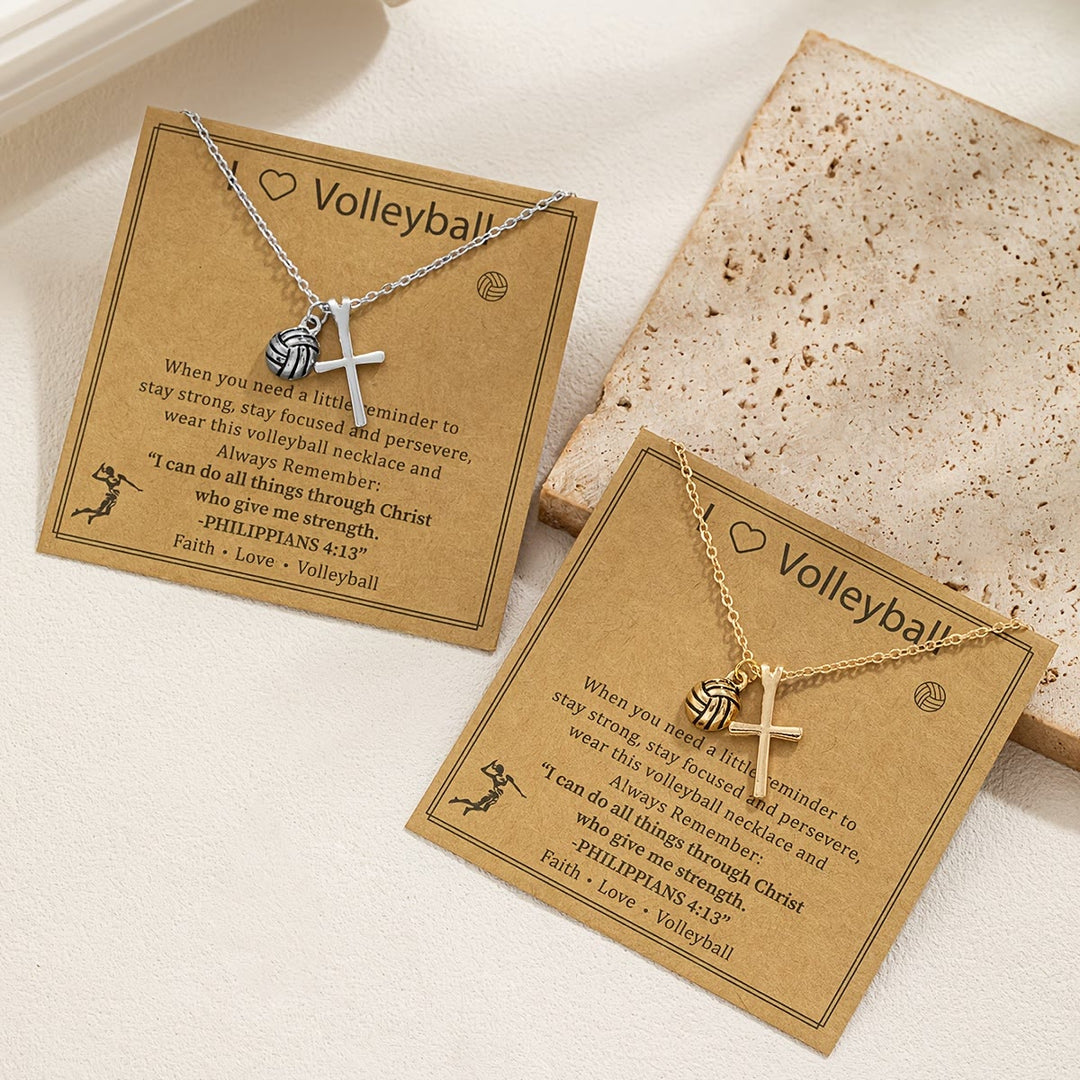Christianartworkshop Collana con ciondolo a forma di palla sportiva e croce con versetto di Filippesi 4:13: un simbolo di fede e forza atletica. - image 0