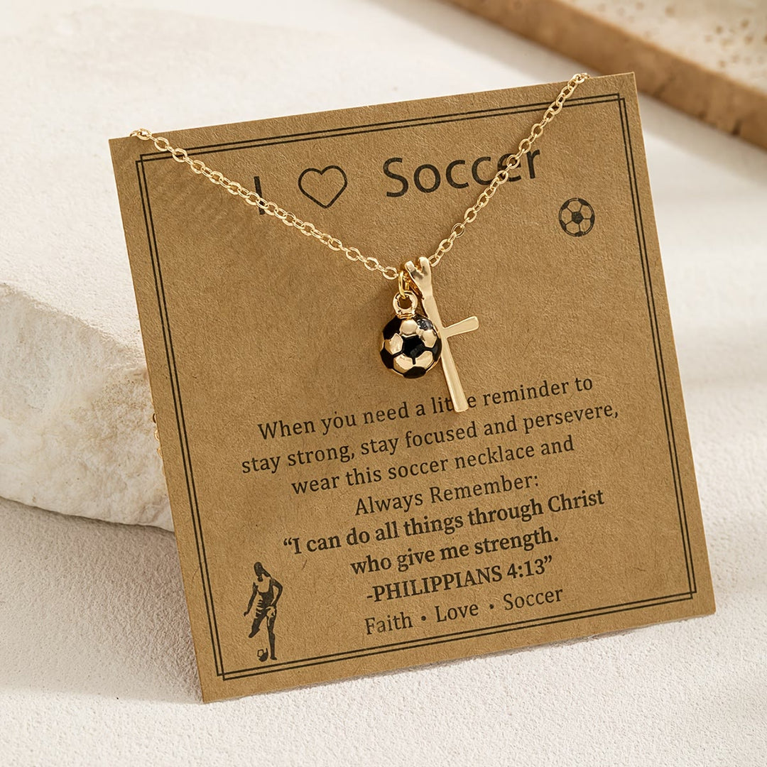 Christianartworkshop Collana con ciondolo a forma di palla sportiva e croce con versetto di Filippesi 4:13: un simbolo di fede e forza atletica. - Calcio - image 6