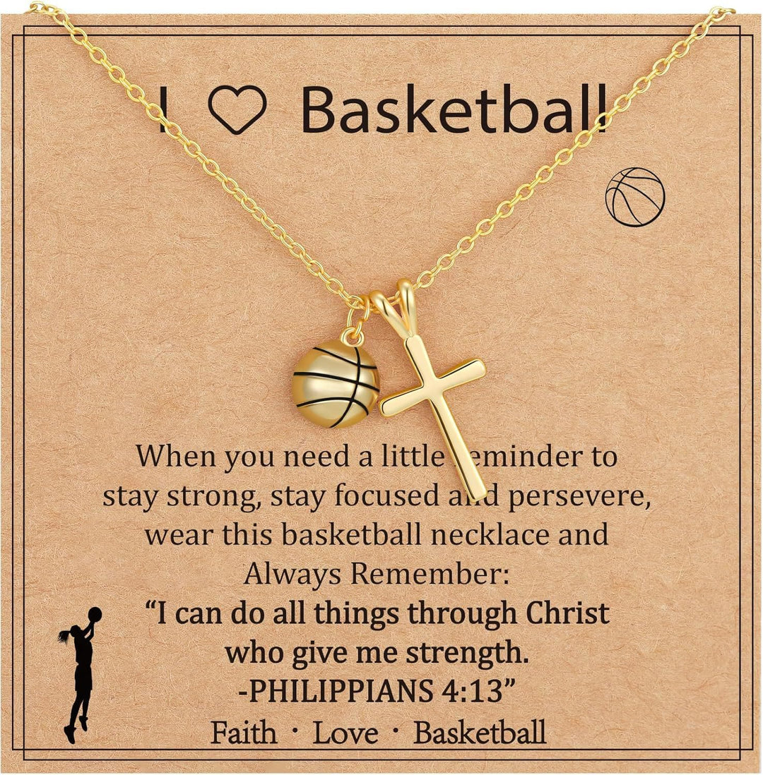 Christianartworkshop Collana con ciondolo a forma di palla sportiva e croce con versetto di Filippesi 4:13: un simbolo di fede e forza atletica. - Pallacanestro - image 3