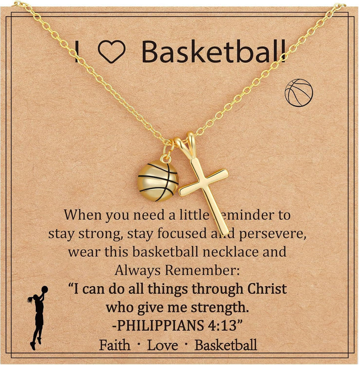 Christianartworkshop Collana con ciondolo a forma di palla sportiva e croce con versetto di Filippesi 4:13: un simbolo di fede e forza atletica. - Pallacanestro - image 3