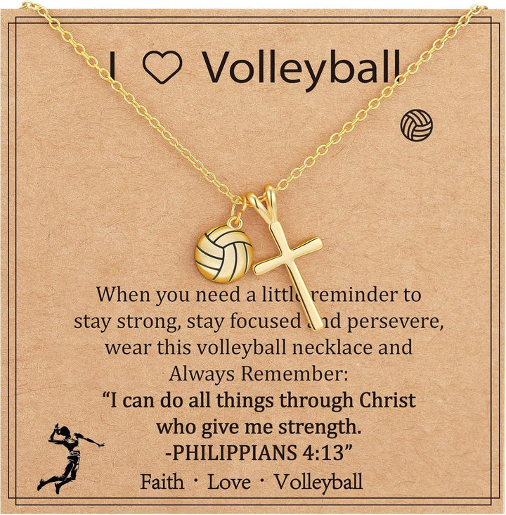 Christianartworkshop Collana con ciondolo a forma di palla sportiva e croce con versetto di Filippesi 4:13: un simbolo di fede e forza atletica. - Pallavolo - image 4