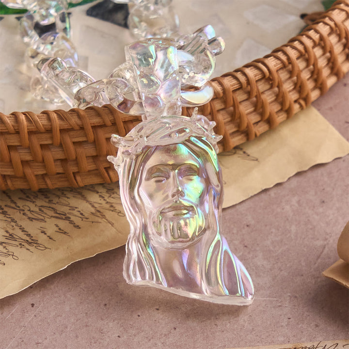 Christianartworkshop Collana con Gesù in acrilico iridescente e catena spessa con punte: un simbolo quotidiano di forza e speranza. - image 5