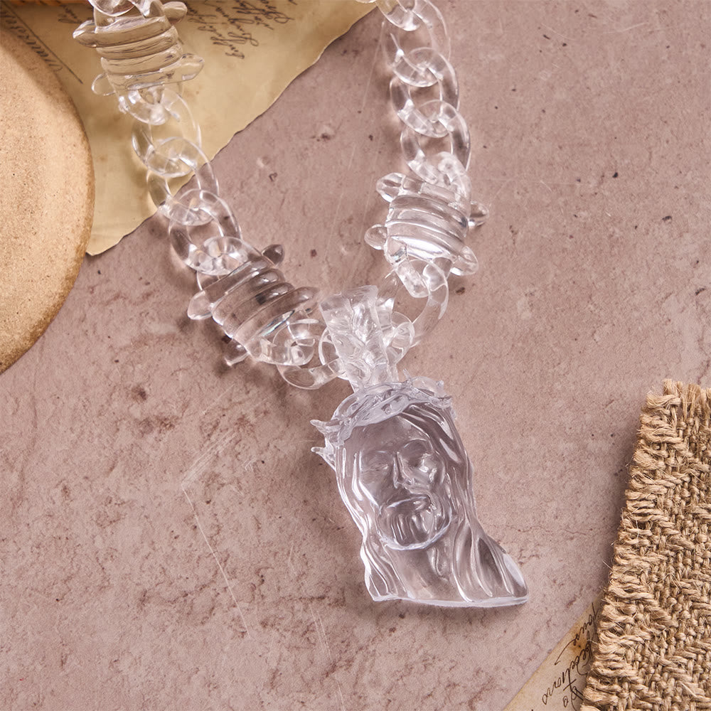 Christianartworkshop Collana con Gesù in acrilico iridescente e catena spessa con punte: un simbolo quotidiano di forza e speranza. - image 10