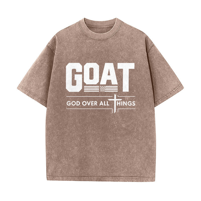 Christianartworkshop T-shirt unisex lavata con scritta "GOAT God Over All Things Faith Statement" (Capra, Dio sopra ogni cosa). - Marrone - 5XL - image 3