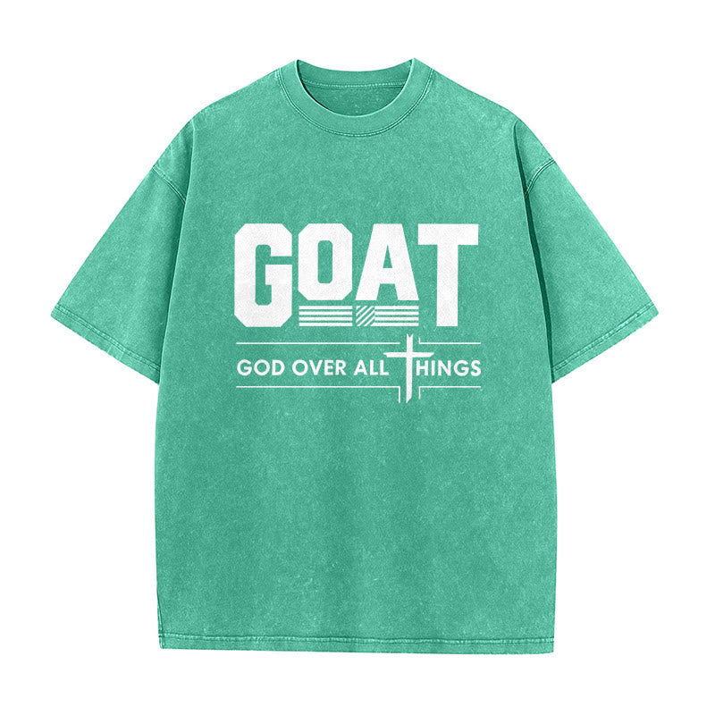 Christianartworkshop T-shirt unisex lavata con scritta "GOAT God Over All Things Faith Statement" (Capra, Dio sopra ogni cosa). - Verde - 5XL - image 2