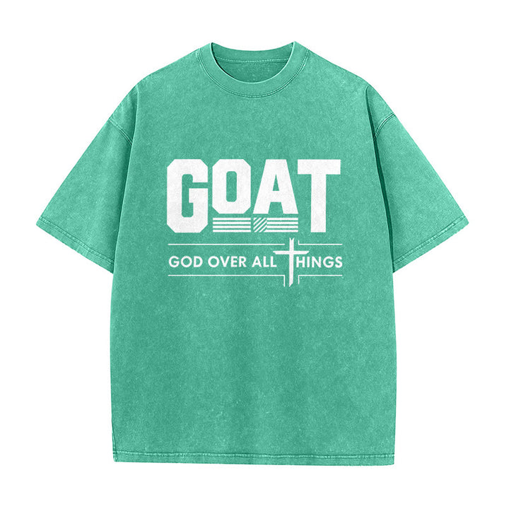 Christianartworkshop T-shirt unisex lavata con scritta "GOAT God Over All Things Faith Statement" (Capra, Dio sopra ogni cosa). - Verde - 5XL - image 2