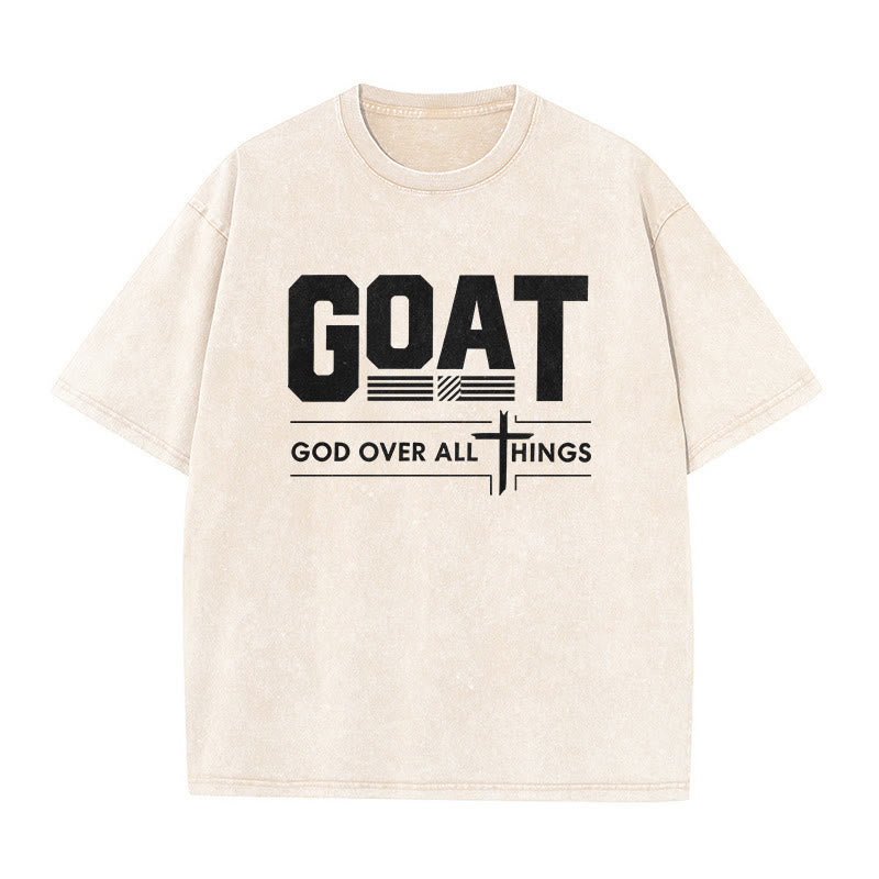 Christianartworkshop T-shirt unisex lavata con scritta "GOAT God Over All Things Faith Statement" (Capra, Dio sopra ogni cosa). - Beige - 5XL - image 4