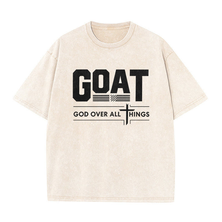 Christianartworkshop T-shirt unisex lavata con scritta "GOAT God Over All Things Faith Statement" (Capra, Dio sopra ogni cosa). - Beige - 5XL - image 4
