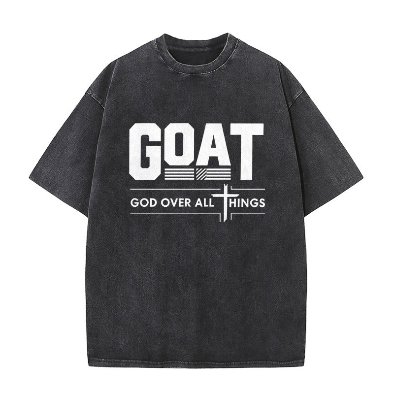 Christianartworkshop T-shirt unisex lavata con scritta "GOAT God Over All Things Faith Statement" (Capra, Dio sopra ogni cosa). - Nero - 5XL - image 0