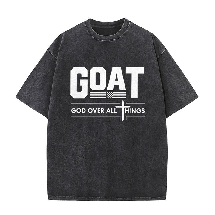 Christianartworkshop T-shirt unisex lavata con scritta "GOAT God Over All Things Faith Statement" (Capra, Dio sopra ogni cosa). - Nero - 5XL - image 0