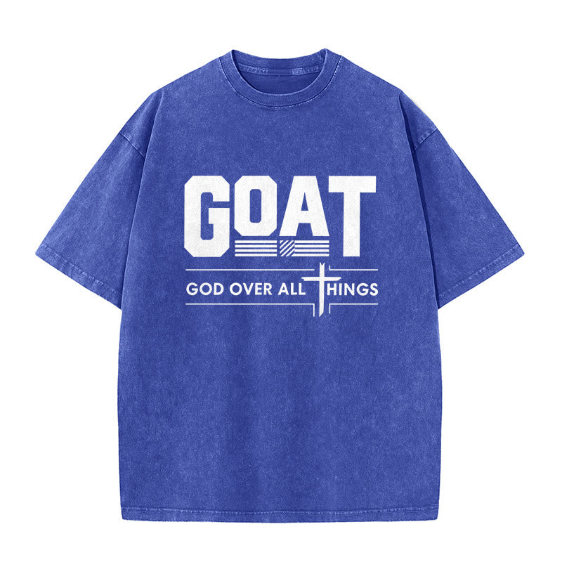 Christianartworkshop T-shirt unisex lavata con scritta "GOAT God Over All Things Faith Statement" (Capra, Dio sopra ogni cosa). - Blu - 5XL - image 7