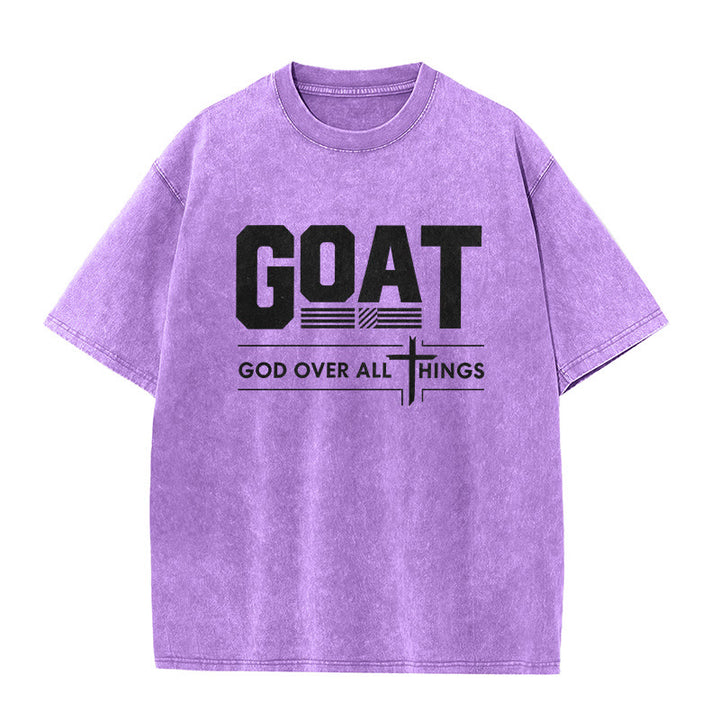Christianartworkshop T-shirt unisex lavata con scritta "GOAT God Over All Things Faith Statement" (Capra, Dio sopra ogni cosa). - Viola - 5XL - image 6