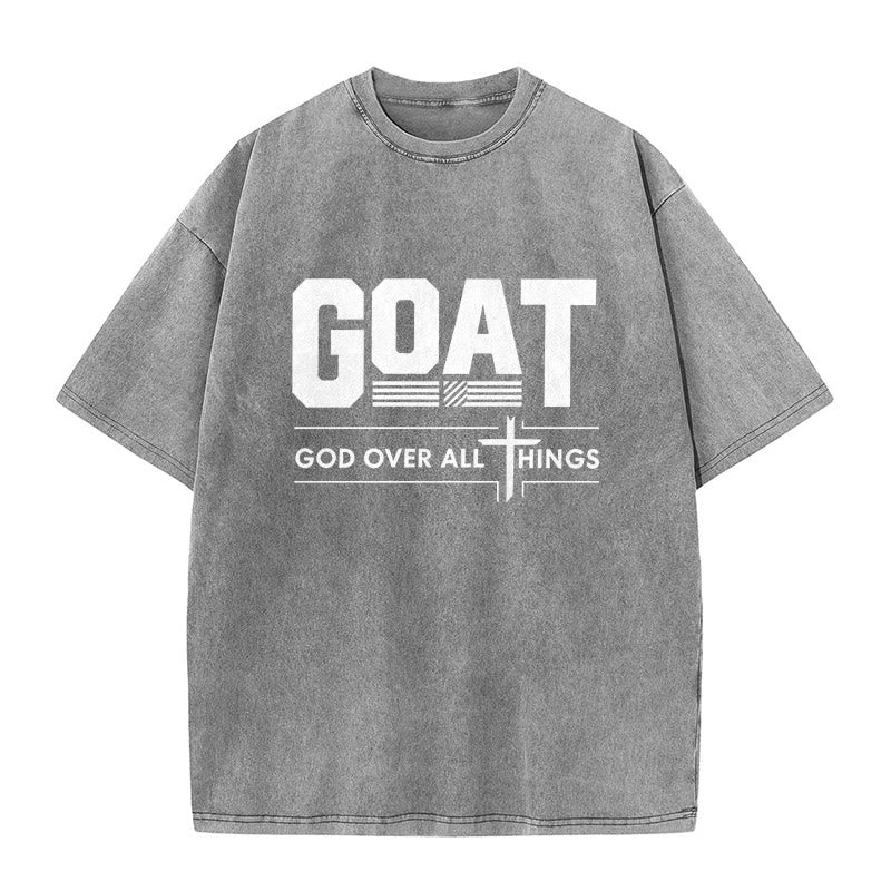 Christianartworkshop T-shirt unisex lavata con scritta "GOAT God Over All Things Faith Statement" (Capra, Dio sopra ogni cosa). - Grigio - 5XL - image 8