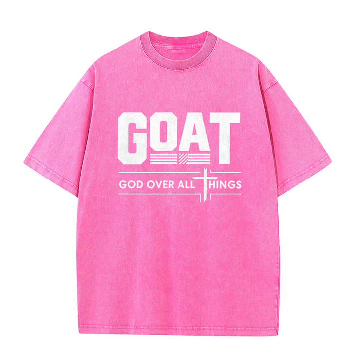 Christianartworkshop T-shirt unisex lavata con scritta "GOAT God Over All Things Faith Statement" (Capra, Dio sopra ogni cosa). - Rosa - 5XL - image 5