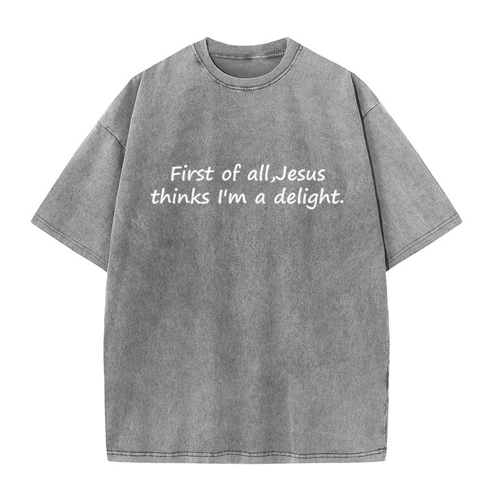Christianartworkshop Maglietta unisex con citazione religiosa "Prima di tutto, Gesù pensa che io sia una delizia" - Grigio - 5XL - image 8
