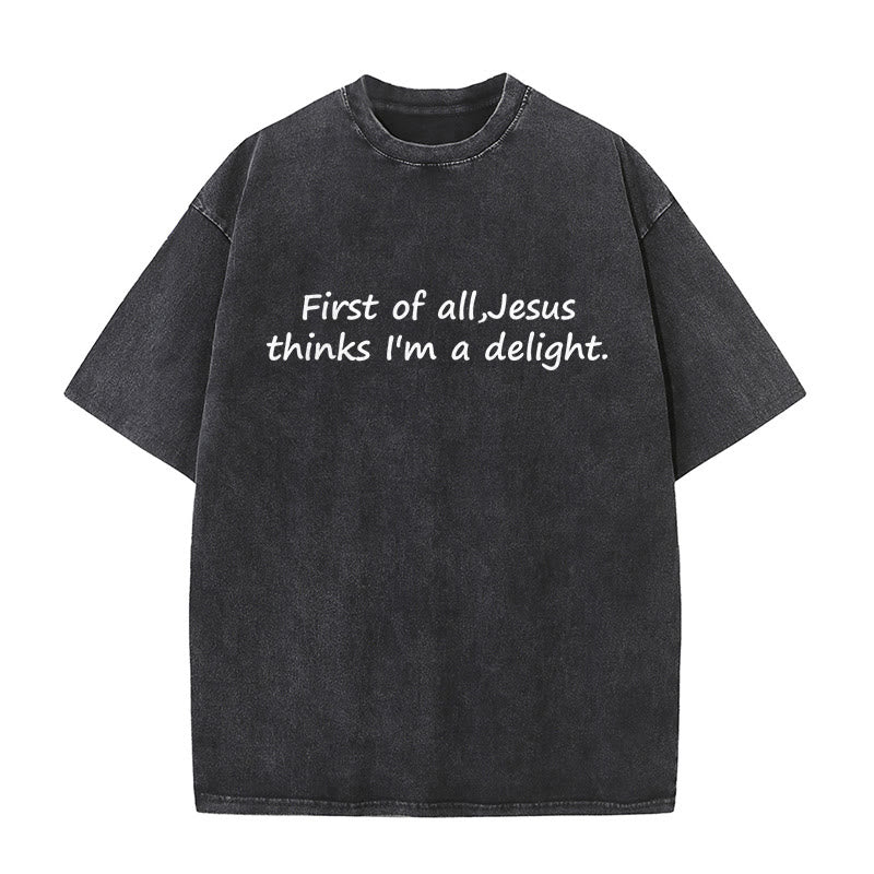Christianartworkshop Maglietta unisex con citazione religiosa "Prima di tutto, Gesù pensa che io sia una delizia" - Nero - 5XL - image 0