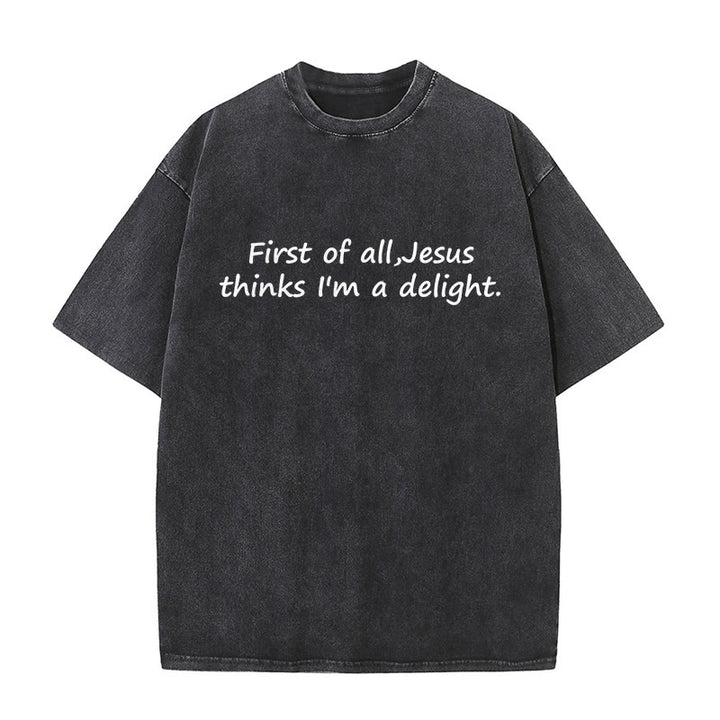 Christianartworkshop Maglietta unisex con citazione religiosa "Prima di tutto, Gesù pensa che io sia una delizia" - Nero - 5XL - image 0
