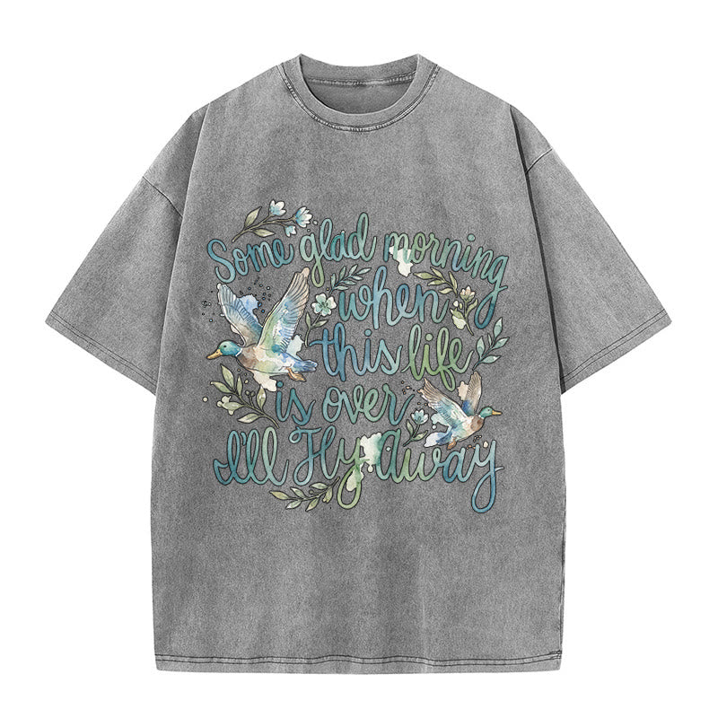 Christianartworkshop Una mattina felice, quando questa vita sarà finita, volerò via. Maglietta con stampa floreale e anatra ad acquerello. - Grigio - 5XL - image 8