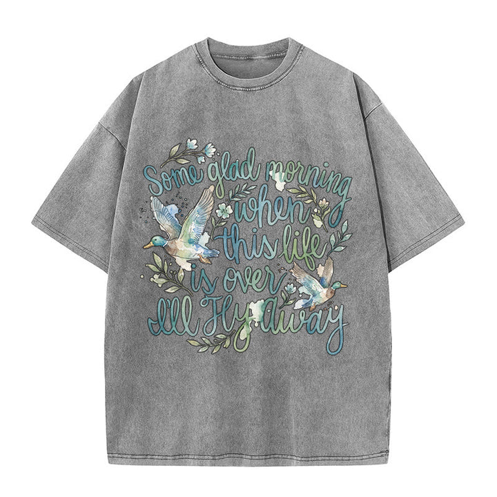 Christianartworkshop Una mattina felice, quando questa vita sarà finita, volerò via. Maglietta con stampa floreale e anatra ad acquerello. - Grigio - 5XL - image 8