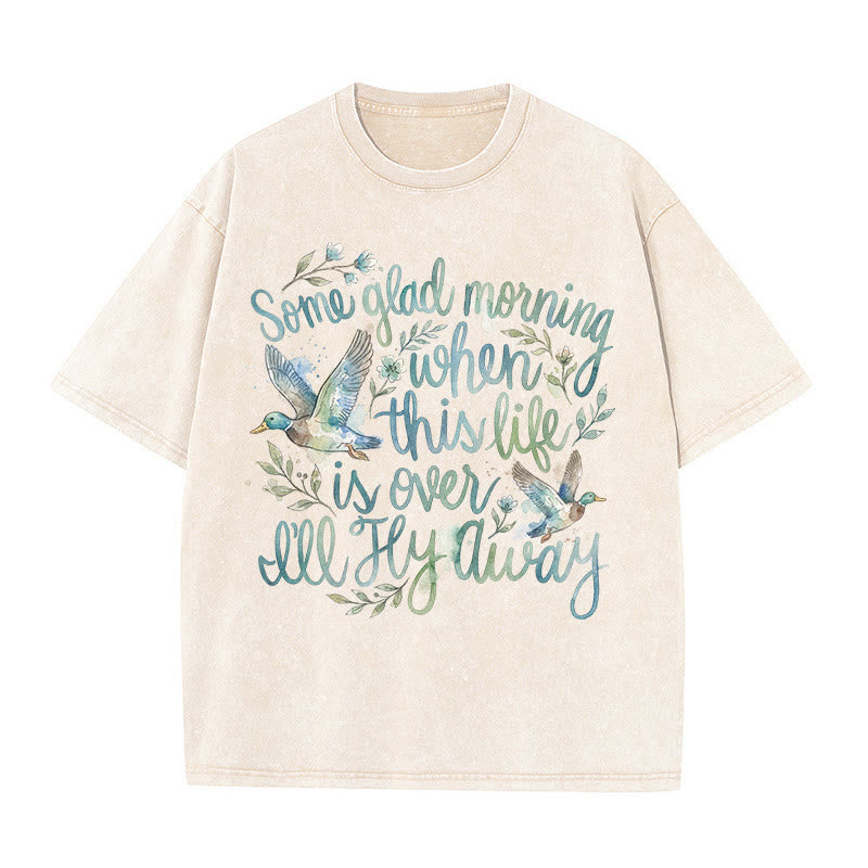 Christianartworkshop Una mattina felice, quando questa vita sarà finita, volerò via. Maglietta con stampa floreale e anatra ad acquerello. - Beige - 5XL - image 0