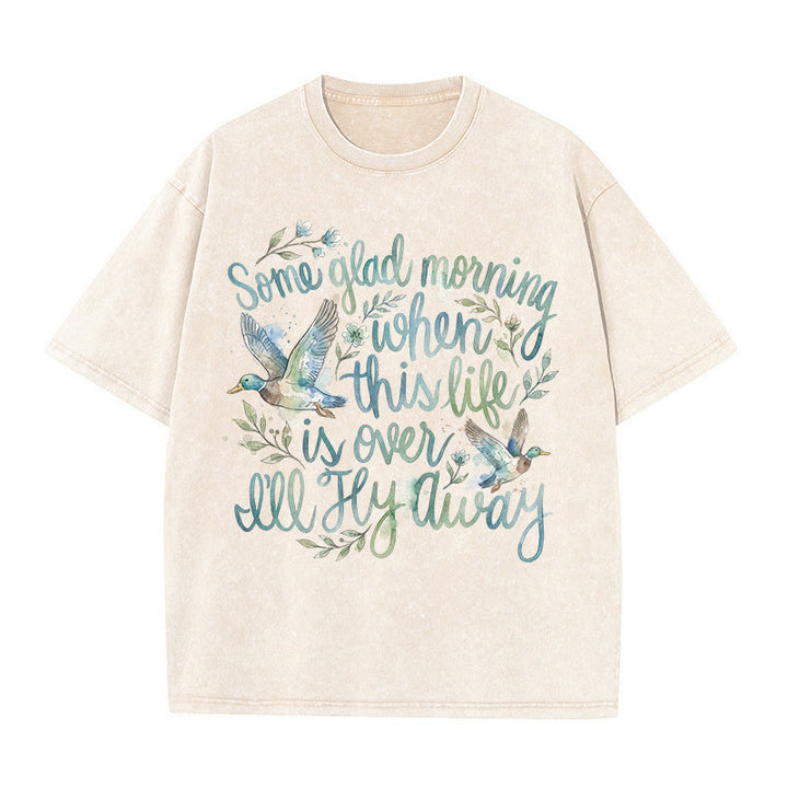 Christianartworkshop Una mattina felice, quando questa vita sarà finita, volerò via. Maglietta con stampa floreale e anatra ad acquerello. - Beige - 5XL - image 0