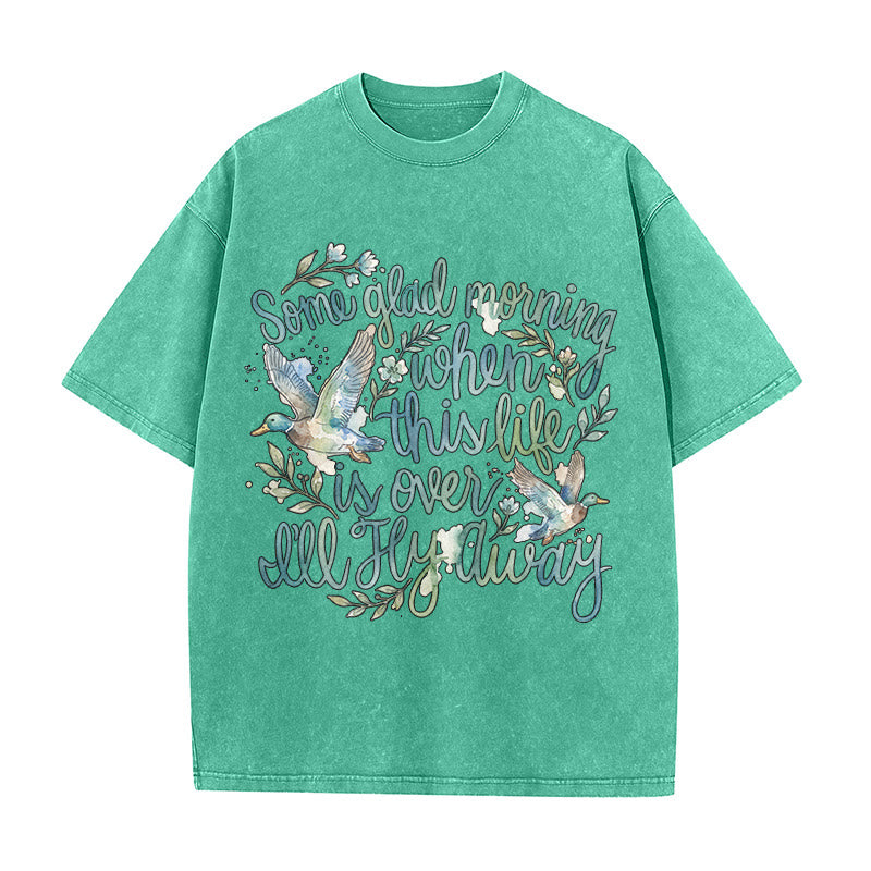 Christianartworkshop Una mattina felice, quando questa vita sarà finita, volerò via. Maglietta con stampa floreale e anatra ad acquerello. - Verde - 5XL - image 3