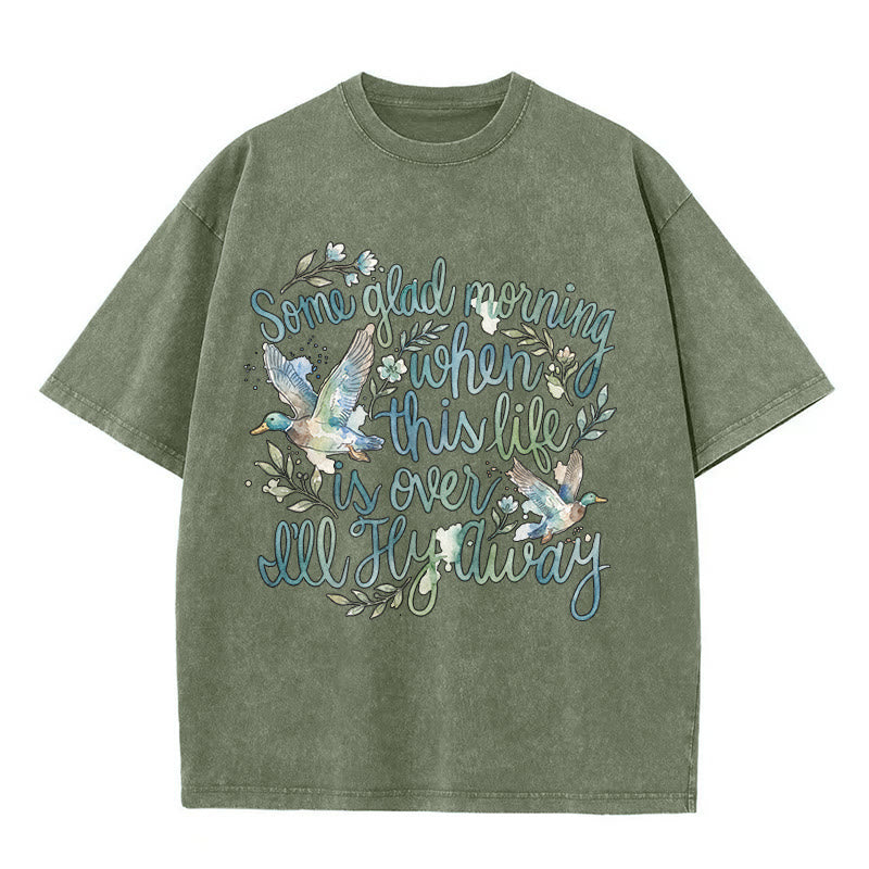 Christianartworkshop Una mattina felice, quando questa vita sarà finita, volerò via. Maglietta con stampa floreale e anatra ad acquerello. - Verde militare - 5XL - image 2