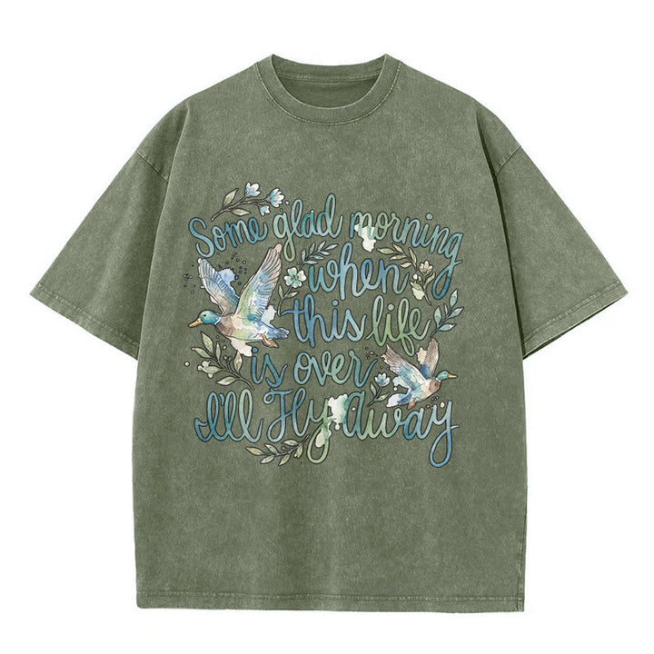 Christianartworkshop Una mattina felice, quando questa vita sarà finita, volerò via. Maglietta con stampa floreale e anatra ad acquerello. - Verde militare - 5XL - image 2