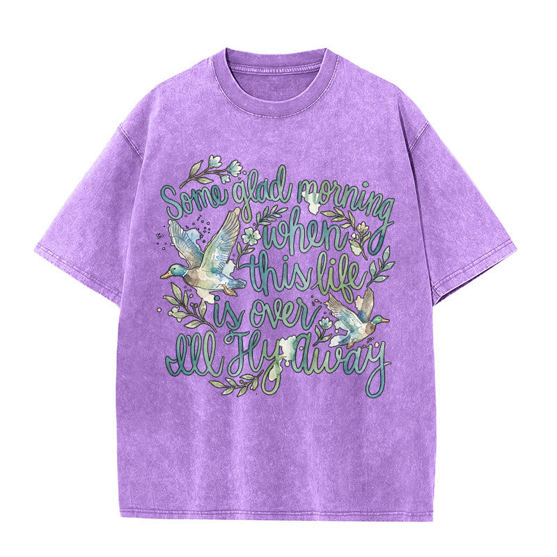 Christianartworkshop Una mattina felice, quando questa vita sarà finita, volerò via. Maglietta con stampa floreale e anatra ad acquerello. - Viola - 5XL - image 6