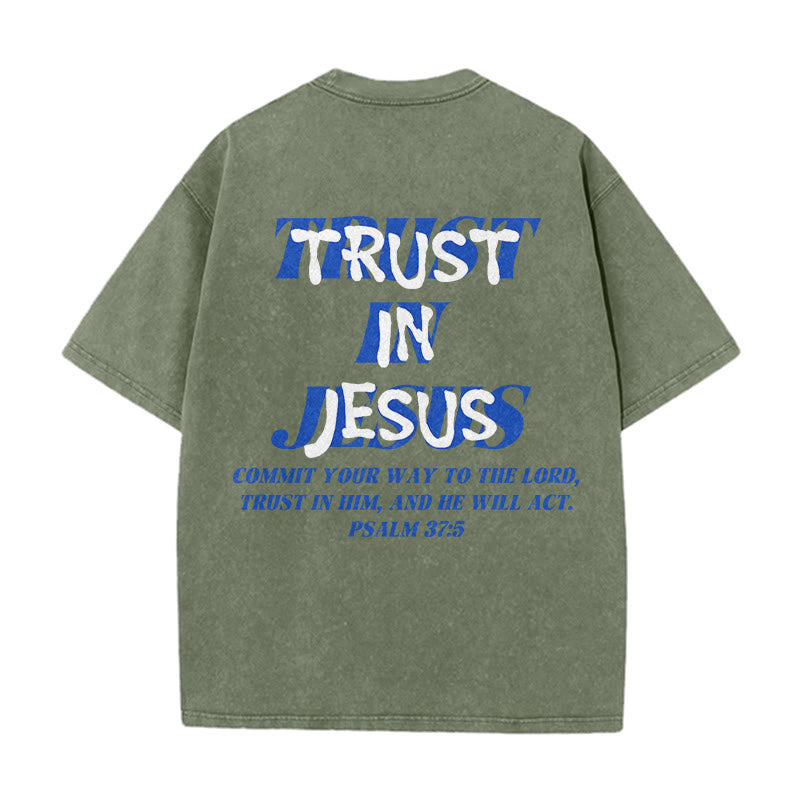 Christianartworkshop Confida in Gesù Salmo 37 5 Stampa fronte e retro T-shirt unisex lavata - image 7