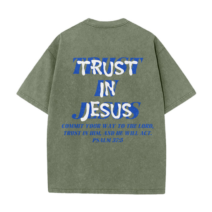 Christianartworkshop Confida in Gesù Salmo 37 5 Stampa fronte e retro T-shirt unisex lavata - image 7