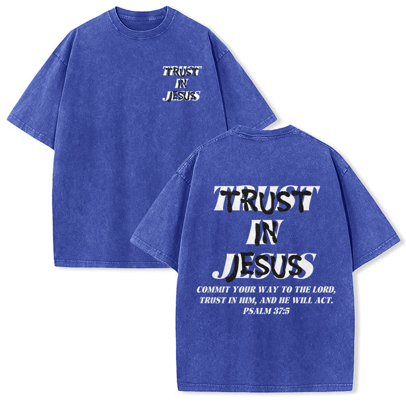 Christianartworkshop Confida in Gesù Salmo 37 5 Stampa fronte e retro T-shirt unisex lavata - Blu - 5XL - image 21