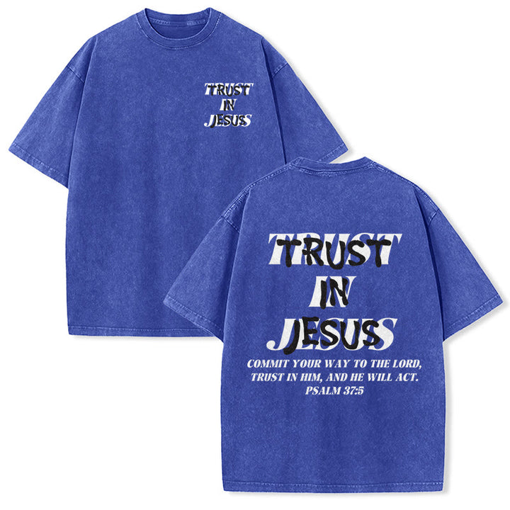 Christianartworkshop Confida in Gesù Salmo 37 5 Stampa fronte e retro T-shirt unisex lavata - Blu - 5XL - image 21