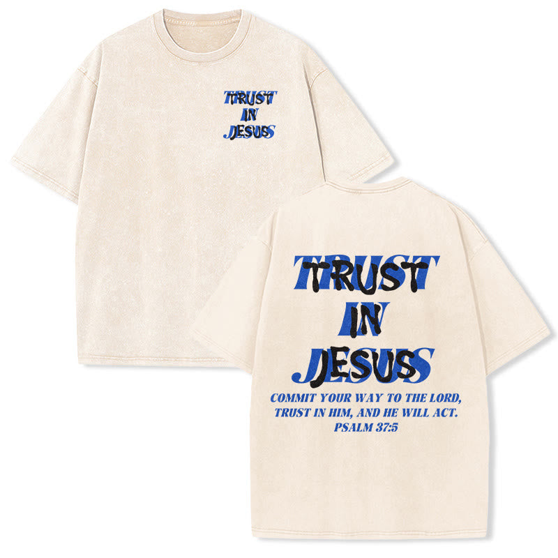 Christianartworkshop Confida in Gesù Salmo 37 5 Stampa fronte e retro T-shirt unisex lavata - Beige - 5XL - image 0