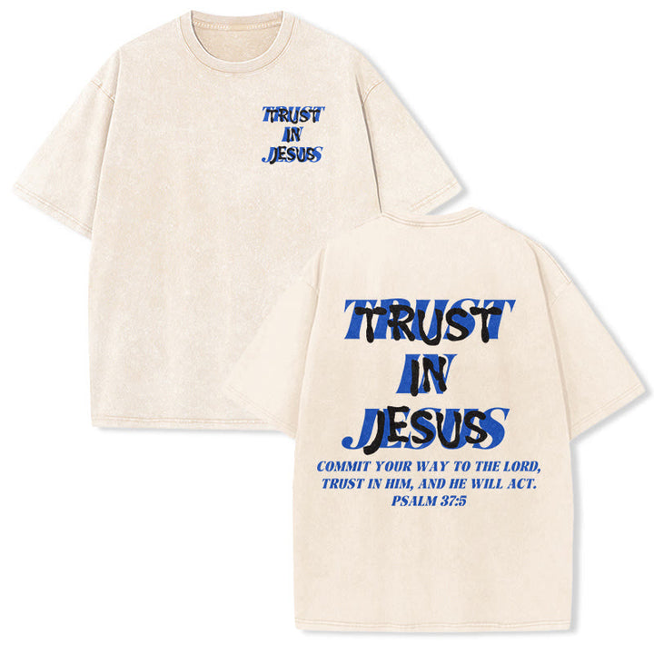 Christianartworkshop Confida in Gesù Salmo 37 5 Stampa fronte e retro T-shirt unisex lavata - Beige - 5XL - image 0