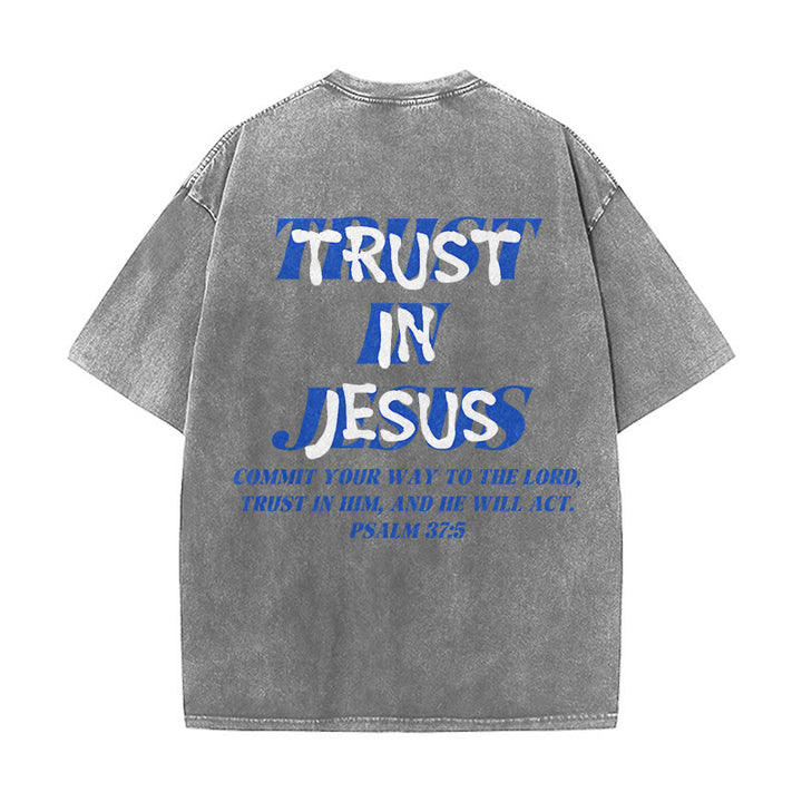 Christianartworkshop Confida in Gesù Salmo 37 5 Stampa fronte e retro T-shirt unisex lavata - image 25