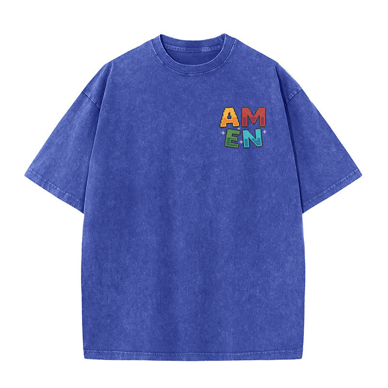 Christianartworkshop Amen Pixel Art Agree Move End Never Acronym Front And Back Print Washed T-Shirt - image 22
