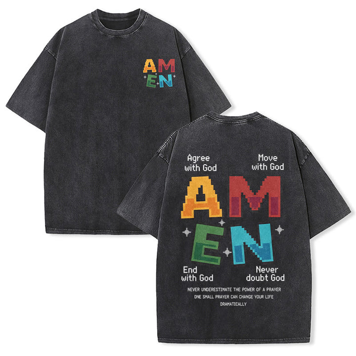 Christianartworkshop Amen Pixel Art Agree Move End Never Acronym Front And Back Print Washed T-Shirt - Nero - 5XL - image 6