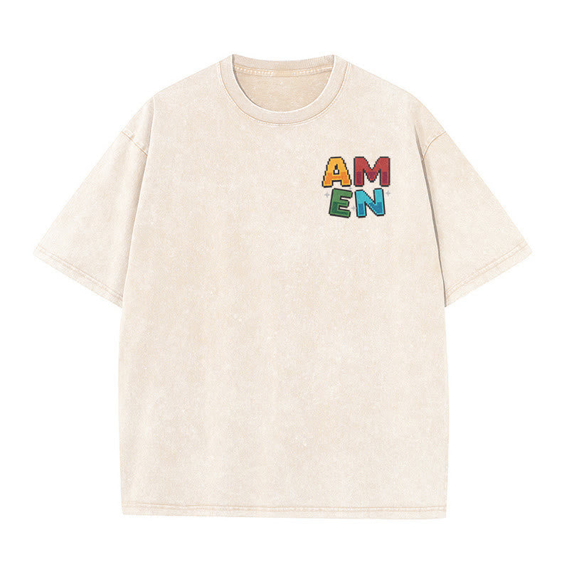 Christianartworkshop Amen Pixel Art Agree Move End Never Acronym Front And Back Print Washed T-Shirt - image 4