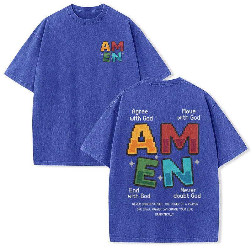 Christianartworkshop Amen Pixel Art Agree Move End Never Acronym Front And Back Print Washed T-Shirt - Blu - 5XL - image 21