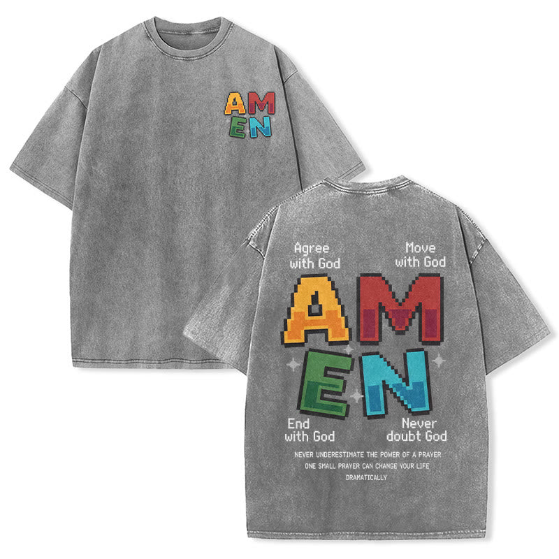 Christianartworkshop Amen Pixel Art Agree Move End Never Acronym Front And Back Print Washed T-Shirt - Grigio - 5XL - image 24