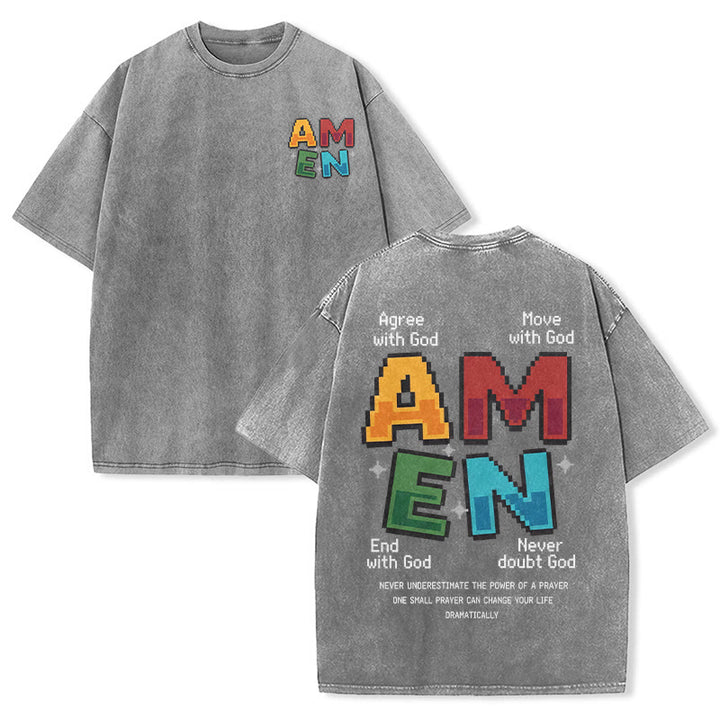 Christianartworkshop Amen Pixel Art Agree Move End Never Acronym Front And Back Print Washed T-Shirt - Grigio - 5XL - image 24