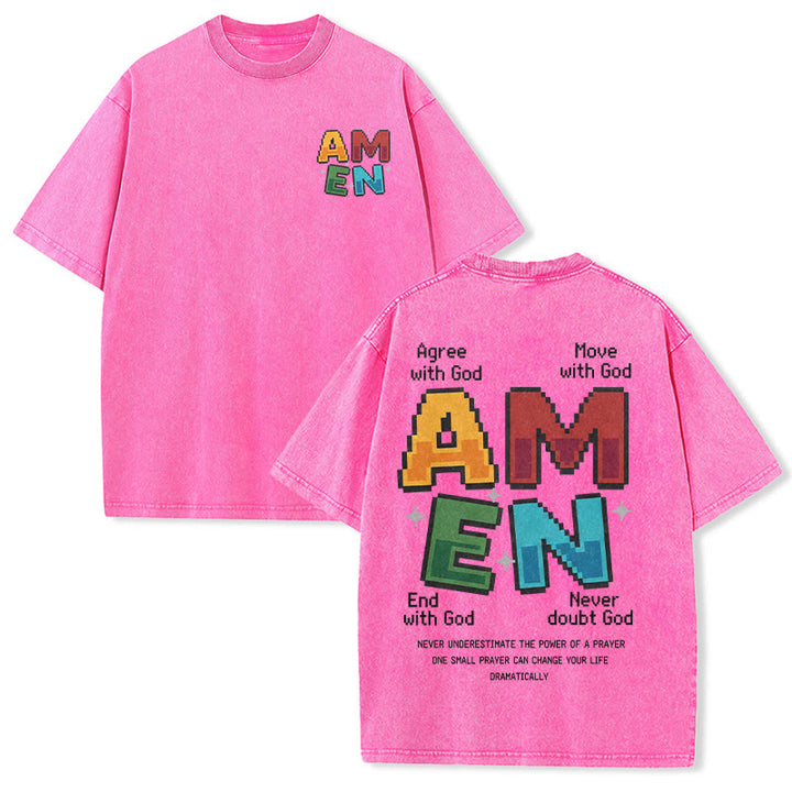 Christianartworkshop Amen Pixel Art Agree Move End Never Acronym Front And Back Print Washed T-Shirt - Rosa - 5XL - image 15